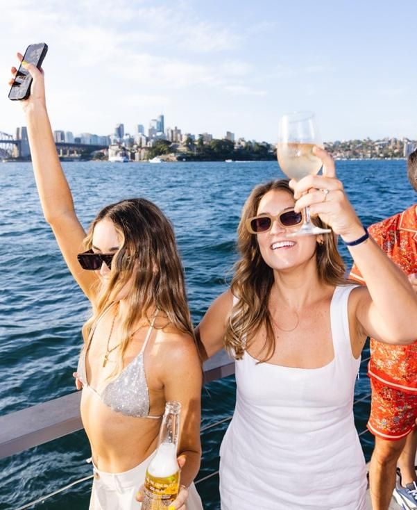 Friends celebrating on the water